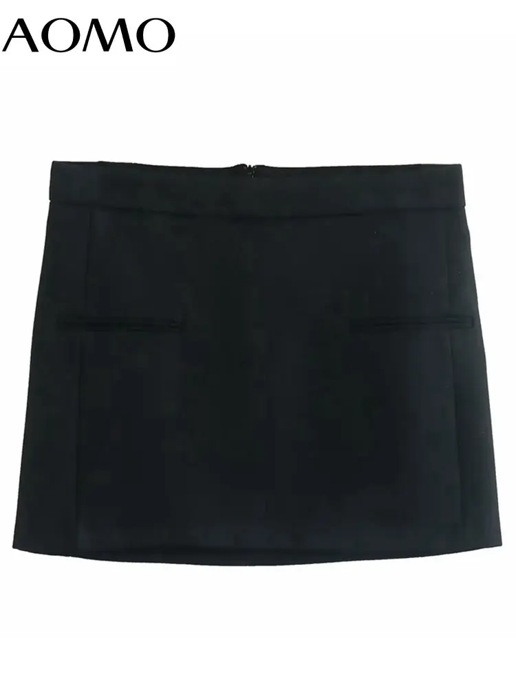 

AOMO Women Fashion Black Short Skirts Zipper High Waist Female Shorts QD123A