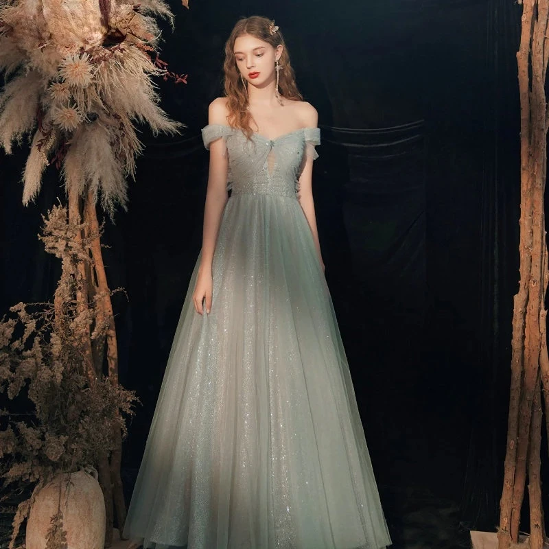 

2023 модные длинные вечерние платья с открытыми плечами, милое блестящее женское платье со шнуровкой