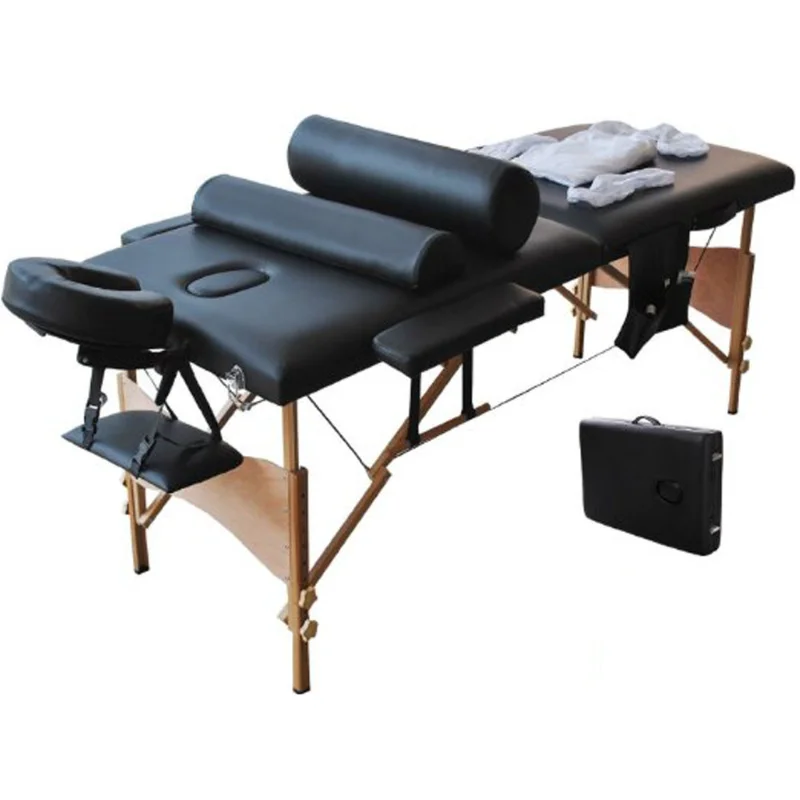 

2 Sections Folding Portable SPA Bodybuilding Massage Table Set Black Spa Bed