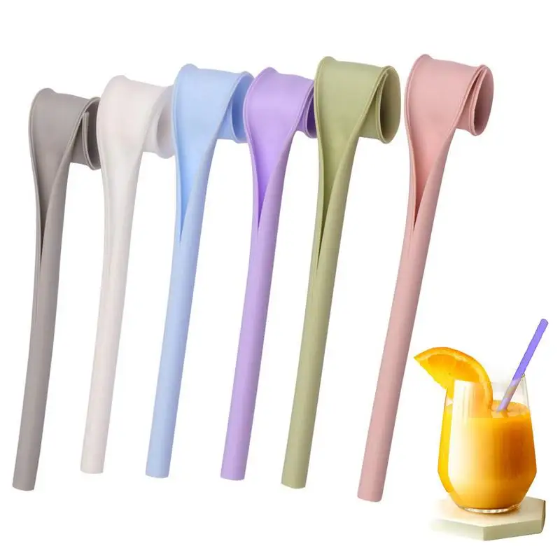 

6pcs/set Reusable One Click Open Silicone Straws Food Grade Drinking Snap Detachable Washable Straw For Party Kitchen Travel