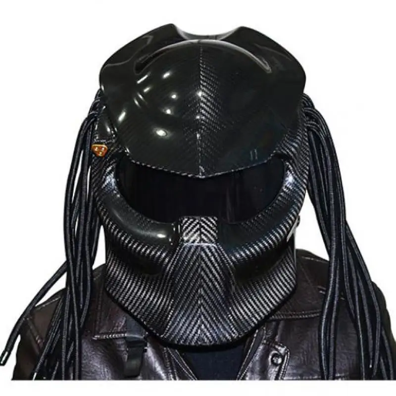 

High Quality Carbon Fiber Predator Full Face Helmet,For Harley Cruise Motorcycle Alien Predator Personality Helmet With Braids