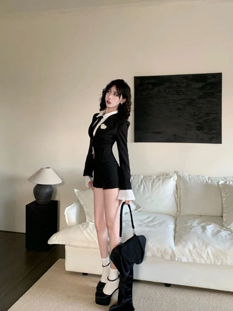 Модный простой костюм кардиган куртка + Y2k E-Girl нижняя рубашка для женщин