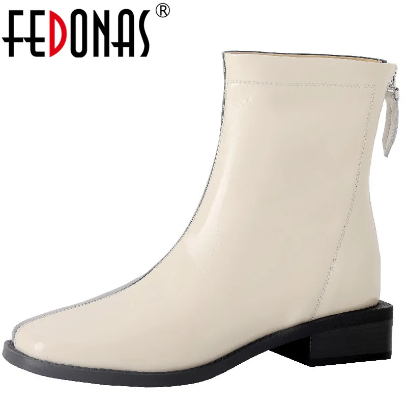 

FEDONAS Women Ankle Boots Concise Mixed Colors Genuine Leather Low Heels Fashion Office Ladies Casual Shoes Woman Autumn Winter