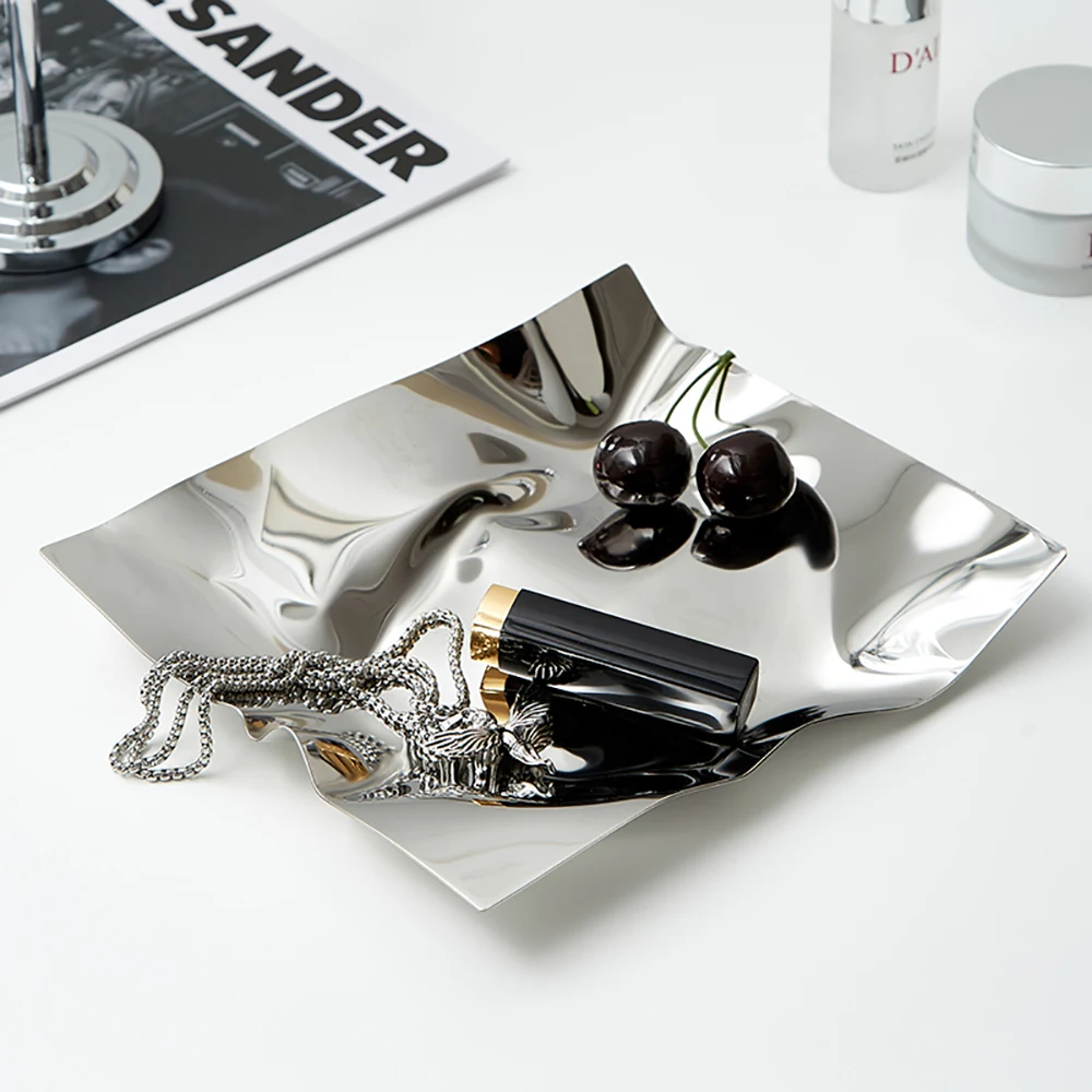 

Nordic Creative Irregular Design Storage Tray Jewelry Storage Stainless Steel Tray Fruit Plate Home Decor Living Room Organizer