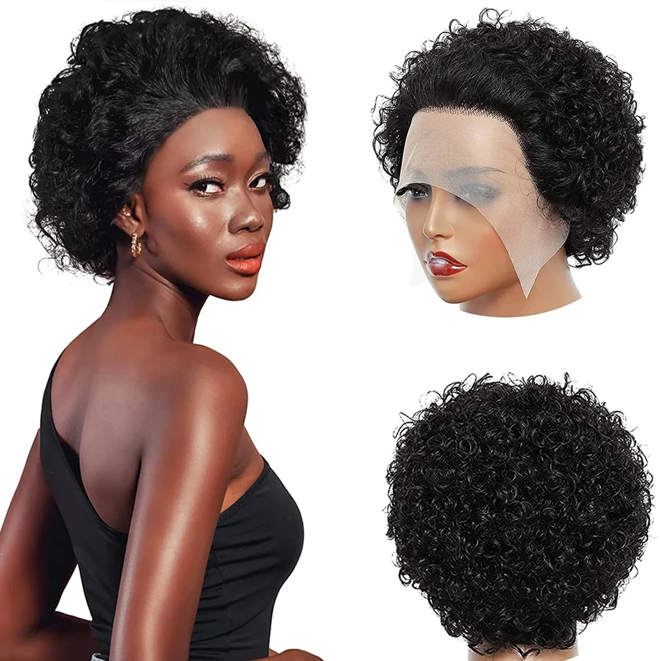 

$35 13X1 Transparent Lace Human Hair Wigs Pixie Cut Short Curly Human Hair Wig Cheap Human Hair Wigs for Black Women Preplucked