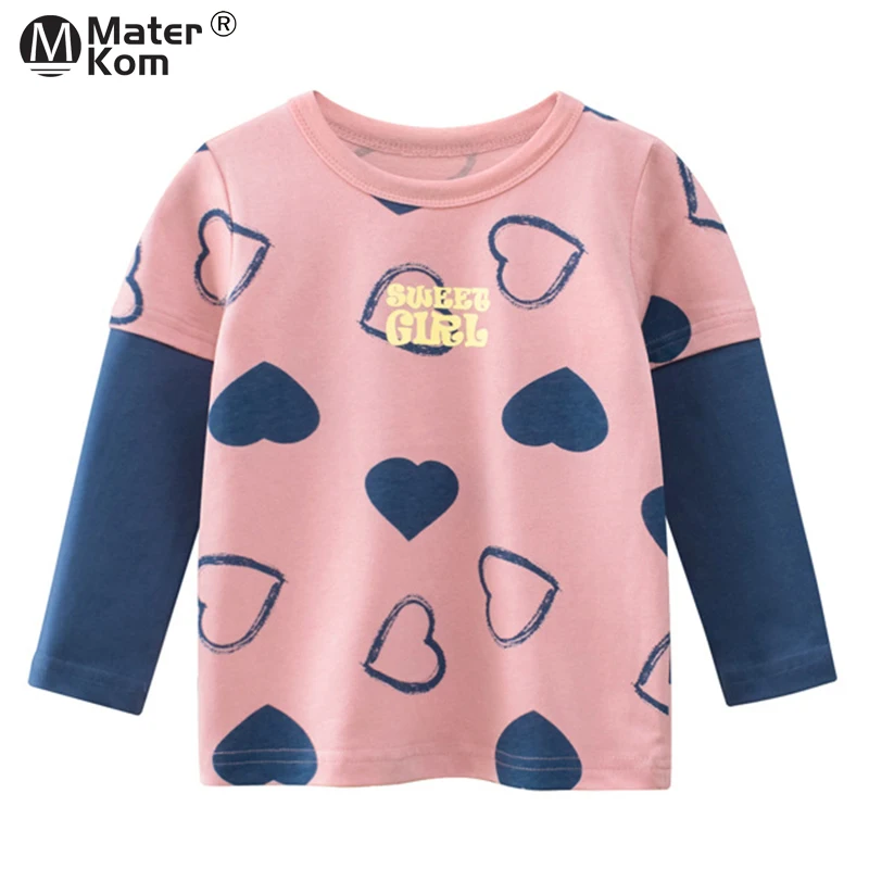 

Spring New! Girls Heart Printing T Shirt Kids Clothes Long Sleeve Letter Tops Casual Cotton Tees Clothing for Children 2-7 years
