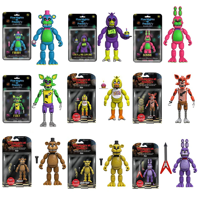 6pcs/set FNAF Midnight Toy Bear Nightmare Game Fazbear Foxy Chica Puppet  Figurine Anime Doll Action Figure Model Collection