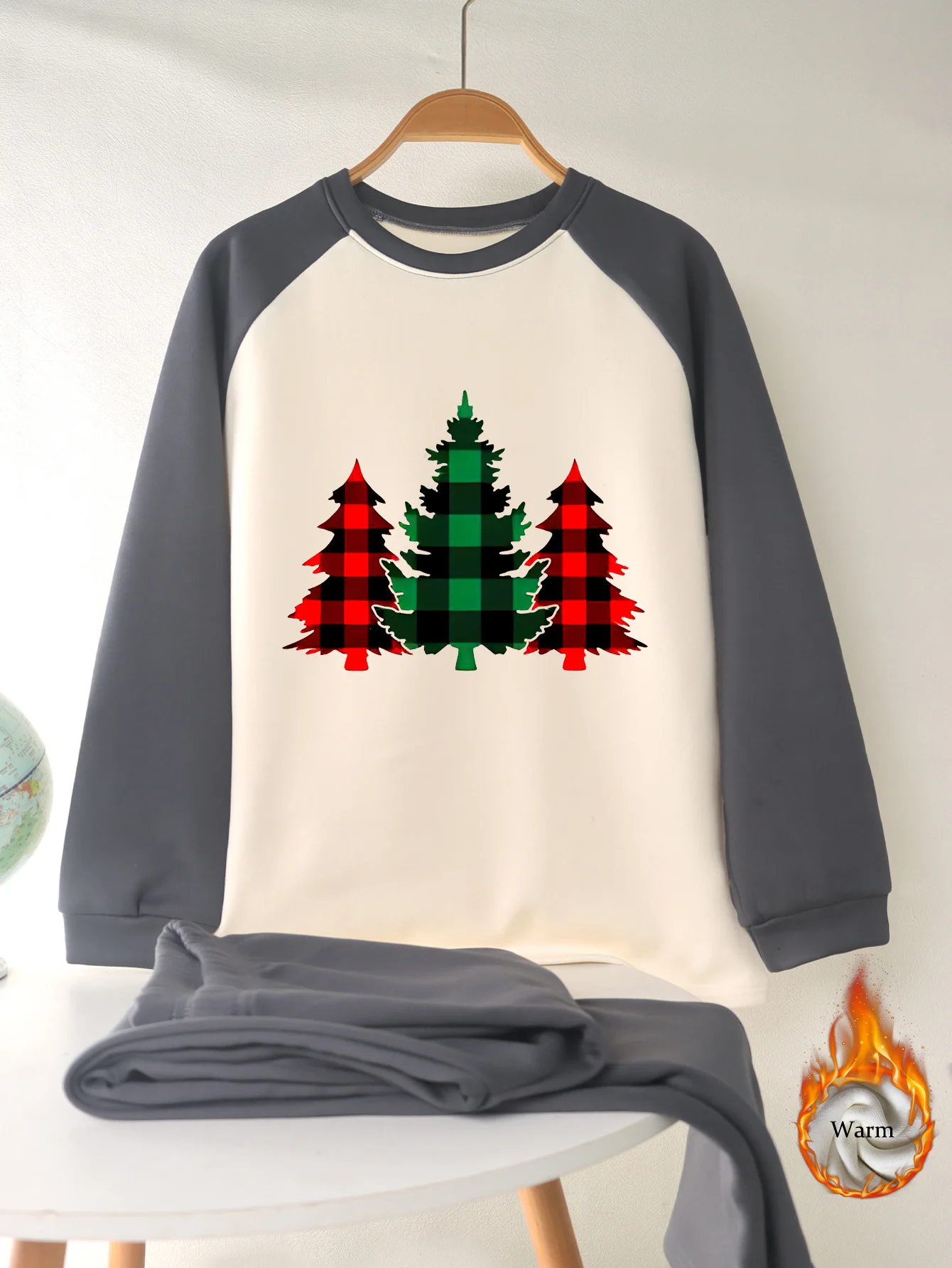 Подростковый комплект Automne Hiver chaud sous - vêtements arbre de Noël imprimé manches longues doux en duvet hiver