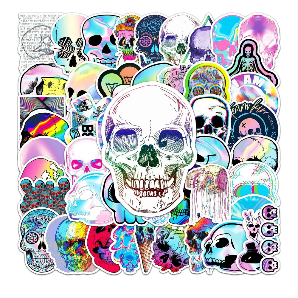 

10/30/50PCS Skull Laser Personality Cartoon Graffiti Sticker for Toys Luggage Laptop IPad Gift Cup Waterproof Sticker Wholesale