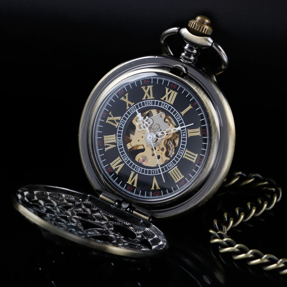 Cthulhu Octopus Hollow Out Mechanical Manual Winding Pocket Watch Gold Roman Digital Skull Dial Pendant Automatic Antique Clock