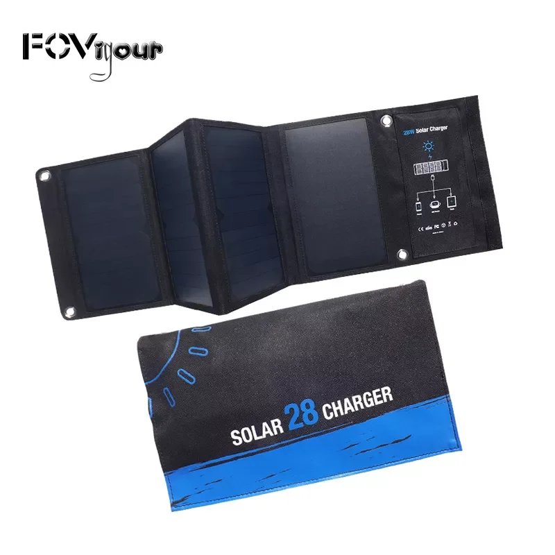 

NEW2023 2023 Fovigour 28W Solar Charger 3 USB Ports Foldable Portable Solar Charger with SunPower Solar Panel for Smartphone