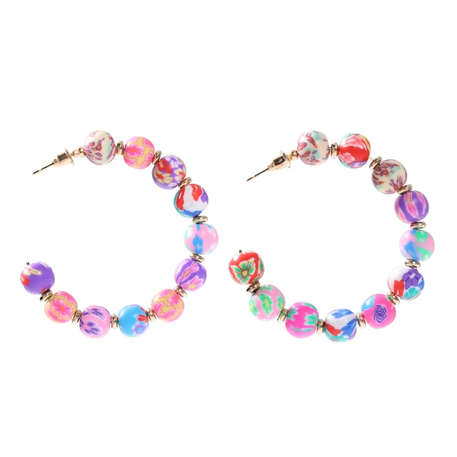 

Girlgo 2022 Summer Charm Resin Stone Hoop Earrings for Women Statement Premium Colorful Beads Earrings Aesthetic Bijoux Jewelry