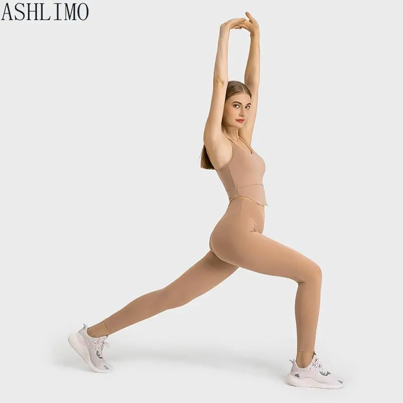 ASHLIMO New Outside Wear Casual Women's Sports Underwear Bra With Chest Pad Fashion Extended Swing Around Yoga Tank Top Female