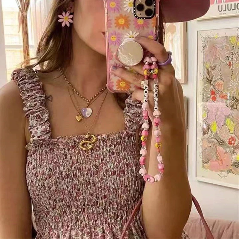 Colorful Stars Smiley Key Chain Ladies Fashion Cute Romantic Vintage Cool Keychain Charm Korea 90s Aesthetic Bag Phone Chain New