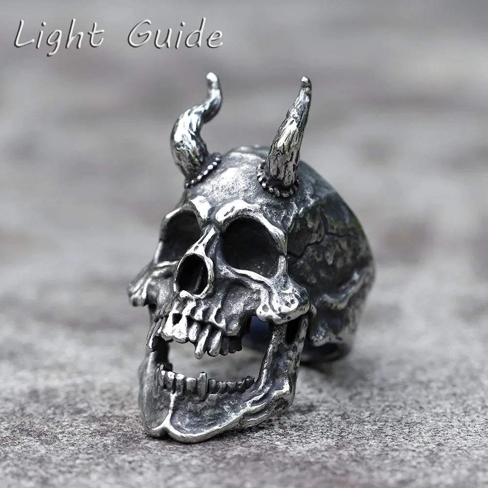 

2022 NEW Men's 316L stainless-steel rings Skull Ring Horned Satan Devil for teens gothic Motorcycle Jewelry Gifts Dropshipping
