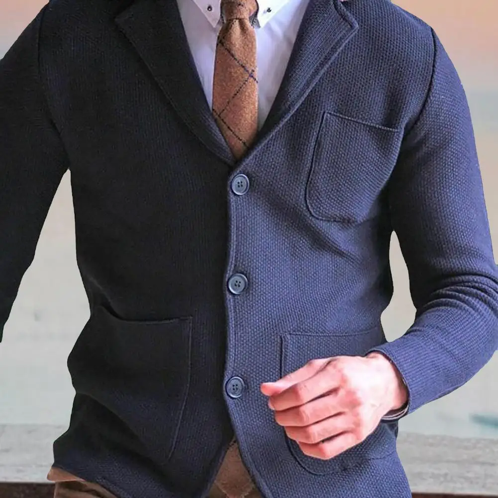 Men Knitwear Lapel Single-breasted Button Closure Solid Outwear Jacket Warm Autumn Winter Cardigan Sweater Coat Men Clothing