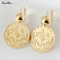 vintage rice flower coin pendant french hook round gold fashion earrings indian muslim custom turkish totem earrings for women