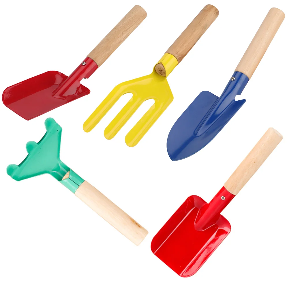 

5pcs Kids Gardening Tools Wooden Handle Gardening Fork Rake Shovel Tools
