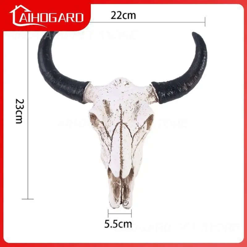 

Cow Skull Head Resin Creative 3D Horns Skull Sculpture Figurines Ornament Retro Hanging Crafts Home Office Gift Skul Wall Decor