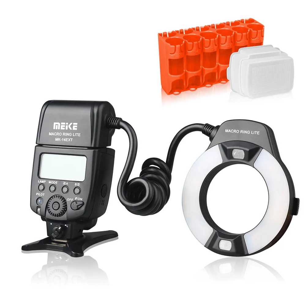 

Meike-Ring Flash Light MK-14EXT i-ttl for Nikon D5600 D5200 D5100 D5000 D3200 D3100 D90 D750 D600 with AF LED Lamp