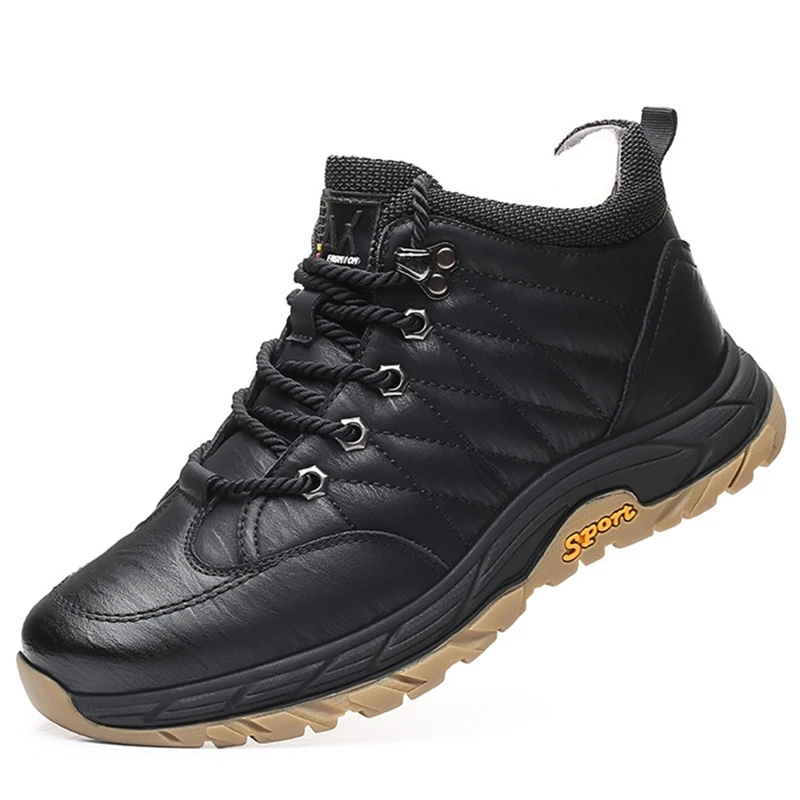 

Winter Warm Men Boots Leather Wool Fur Outdoor Snow Boots Handmade Waterproof Working Non-slip Ankle Boots botas hombre