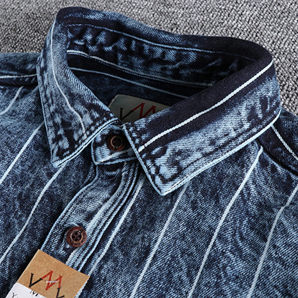 European Fashion Big and Tall Mans Jeans Shirt Spring Summer Men's Stripe Shirt Denim Travel Street Shirts Brand Mans Clothing