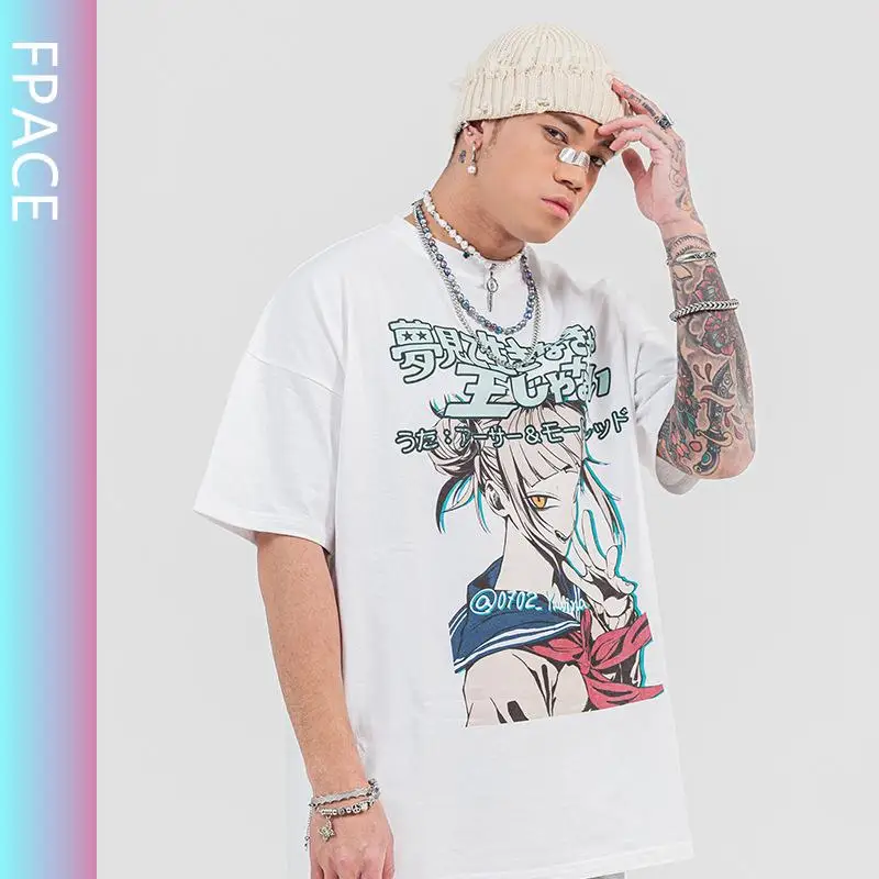 

Men's Summer New Men's and Women's Street Fashion Loose Half Sleeve Anime Animation Girl Couple's Short Sleeve T-shirt