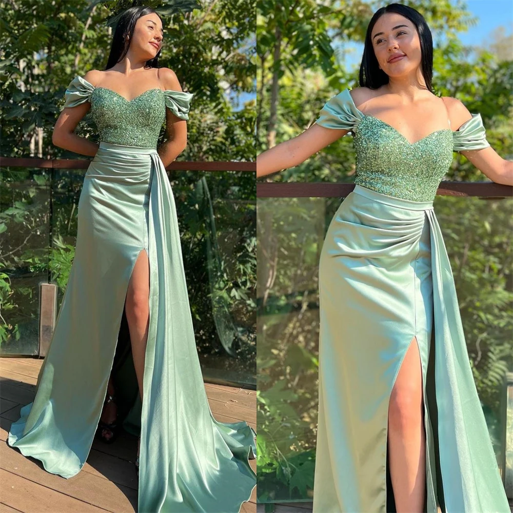 Изысканное платье-футляр Jiayiigong с открытыми плечами и блестками по