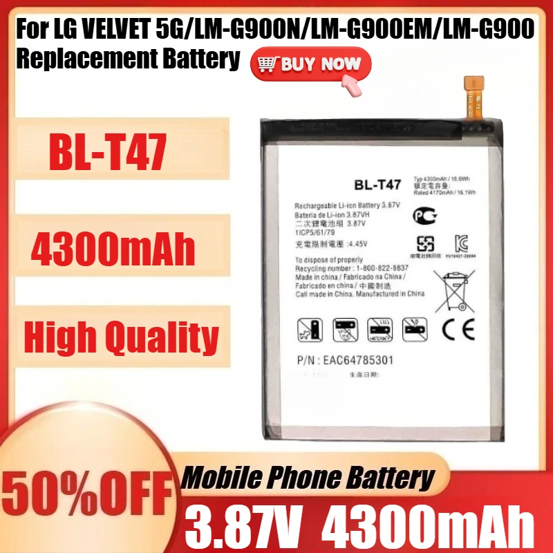 Фото Новый высококачественный аккумулятор BL-T47 3,87 В 4300 мАч для LG VELVET 5G/LM-G900N/LM-G900EM/LM-G900, сменный аккумулятор + инструменты №1