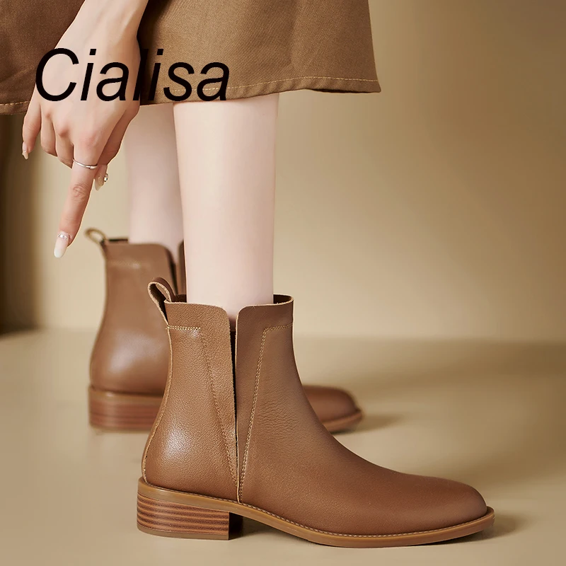 

Cialisa Fashion Short Boots Women 2023 Autumn Winter Round Toe Shoes Handmade Comfortable Mid Heel Ladies Strech Ankle Boots 40