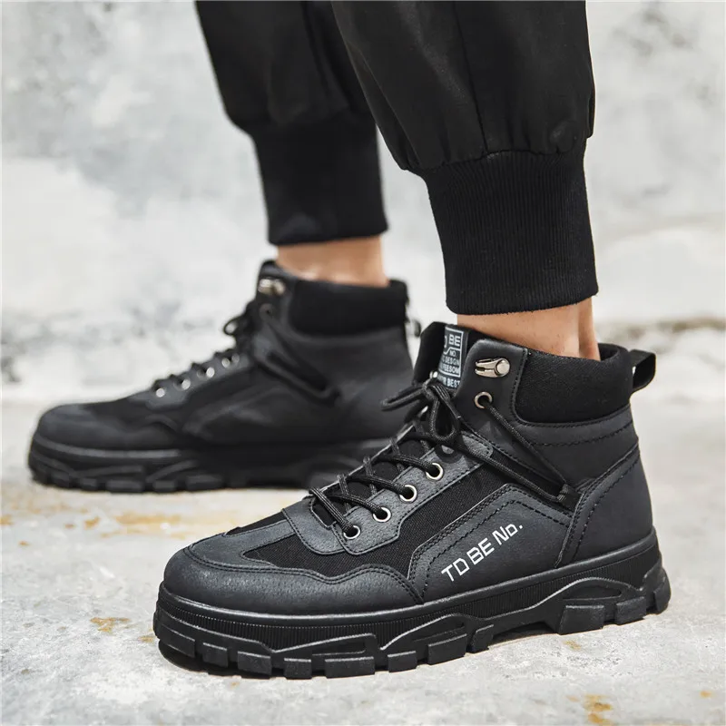 

Autumn New Men Boots Fashion British Style Thick-soled High-top Boots Students All-match Round Head Retro Mens Shoes Short Boots