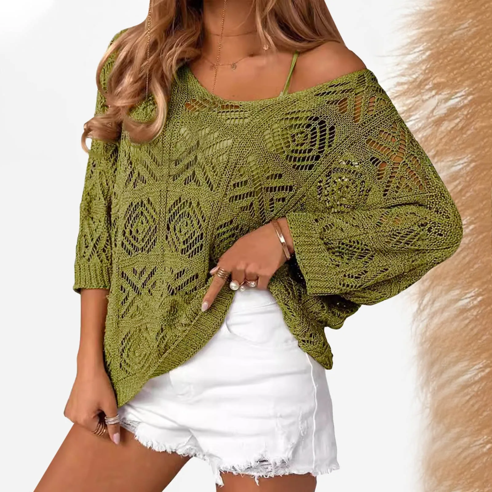Женские топы с открытыми плечами повседневный массивный свитер рукавами 3/4