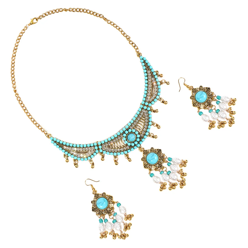

1 Set Women Costume Jewelry Ethnic Beads Necklace Earrings Beaded Bohemian Jewelry