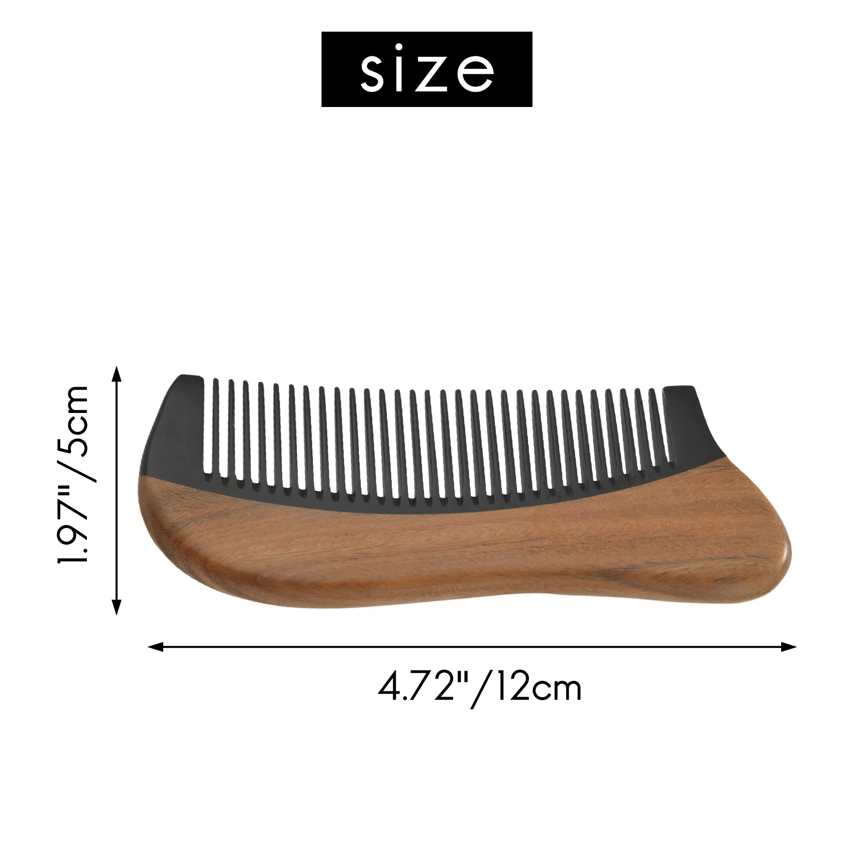 Natural Green Sandalwood Hair Comb - No Static Wooden Fine Tooth Black Buffalo Horn (Green sandalwood)