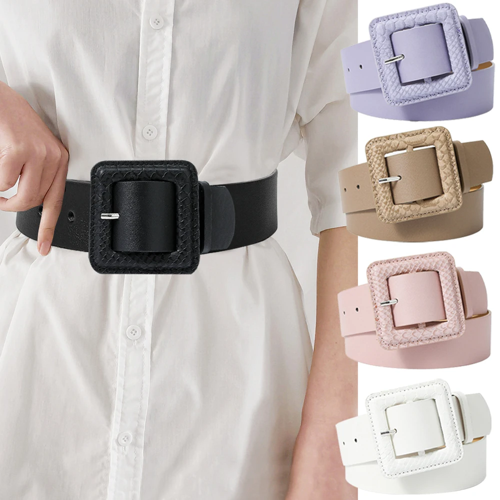 Fashion Leather Belts For Women Snake suqare Buckle wide Belt Girls Jeans Dress Skirts waist Belt Luxury Brand Waistband