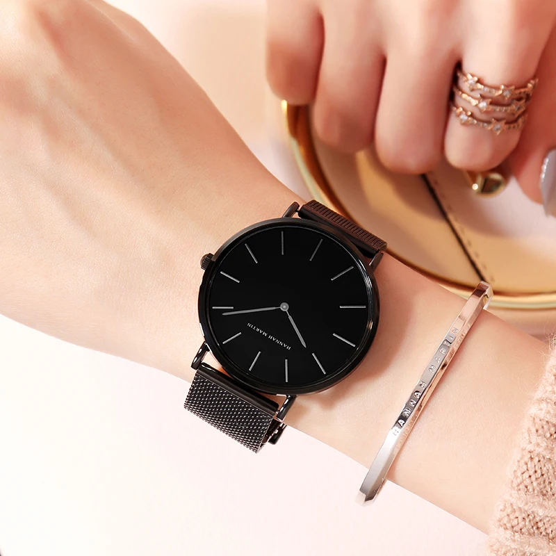 2023 New Women Bracelet Watch 1 Set Japan Quartz Movement Simple Rose Gold Stainless Steel Mesh Student Watches Relogio Feminino