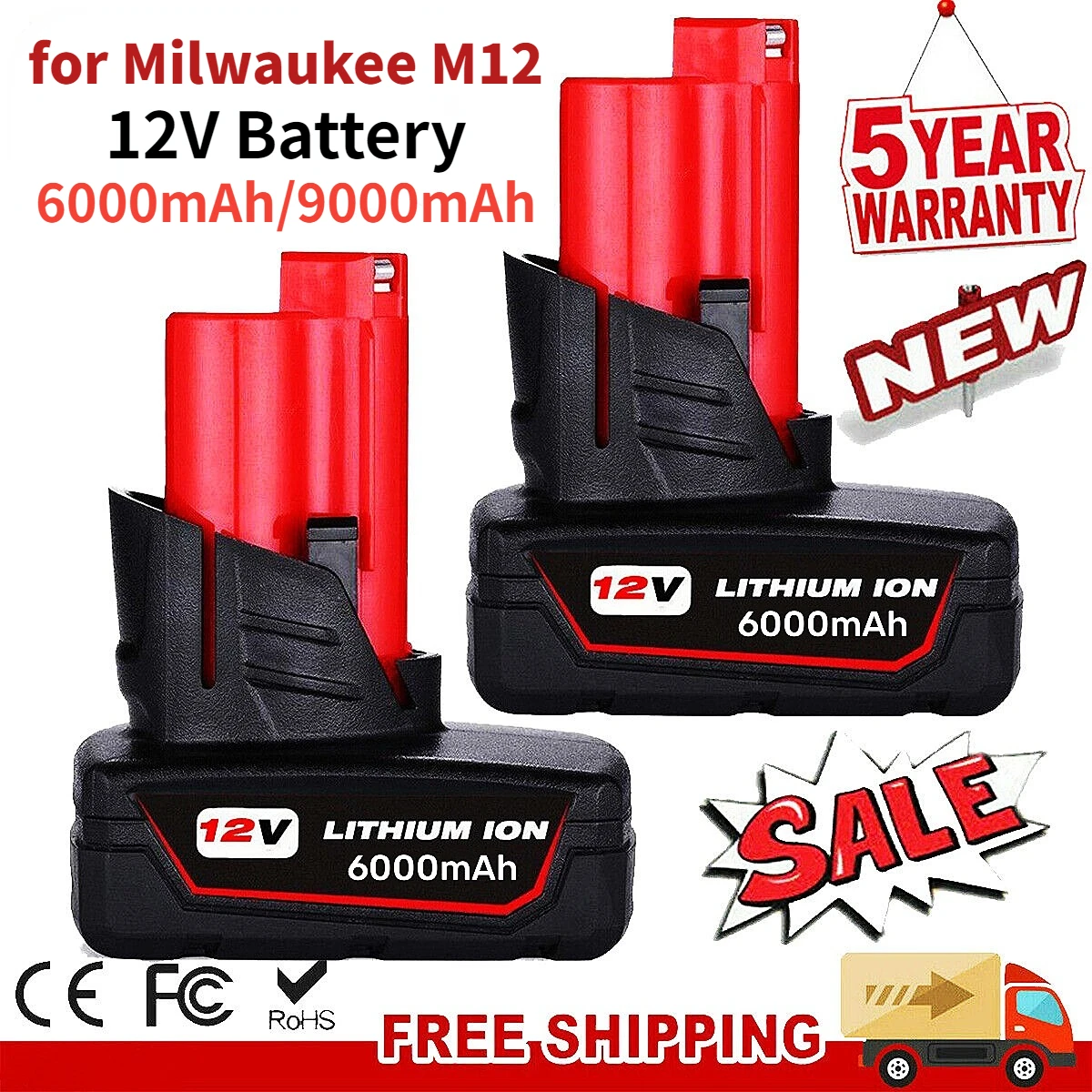 

Литий-ионные аккумуляторы для Milwaukee M12 12 В, 6000 мАч, 48-11-2402 48-11-2411