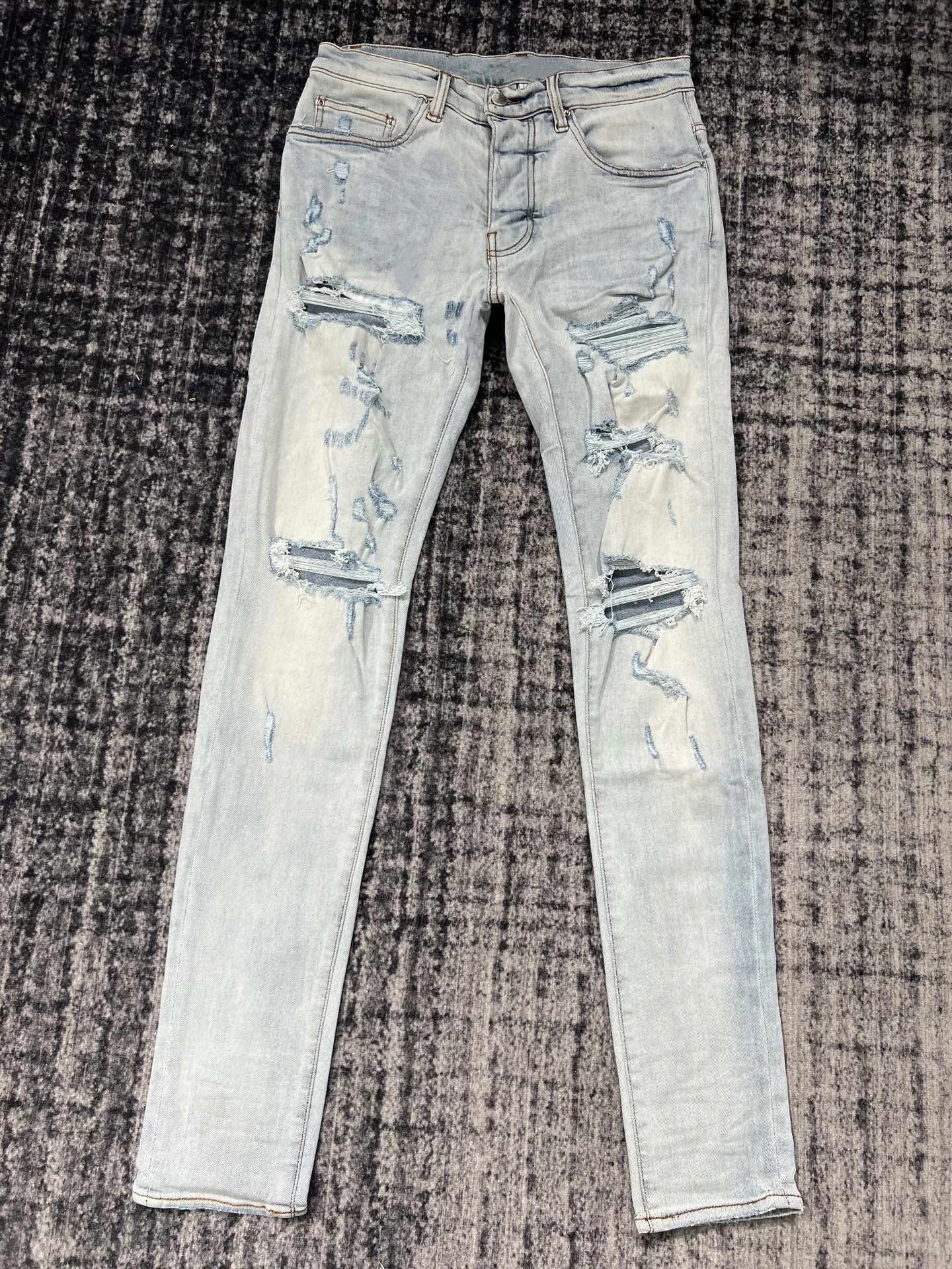 

Washed Worn out Light Blue Big Ripped Jeans Slim High Street Man