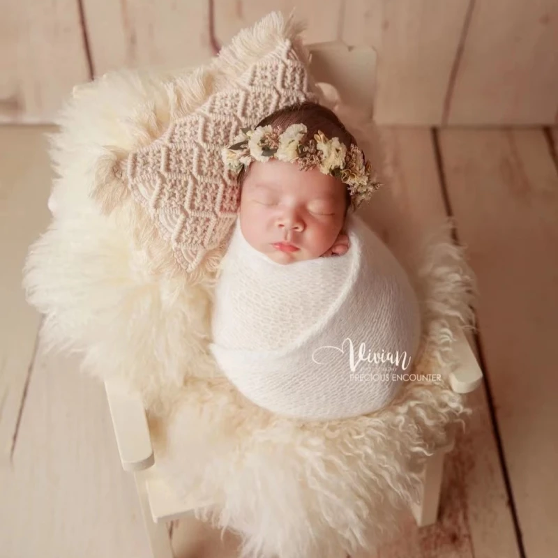 Dvotinst Newborn Baby Photography Props Handmade Knitted Vintage Posing Pillow Fotografia Accessories Studio Shoots Photo Props