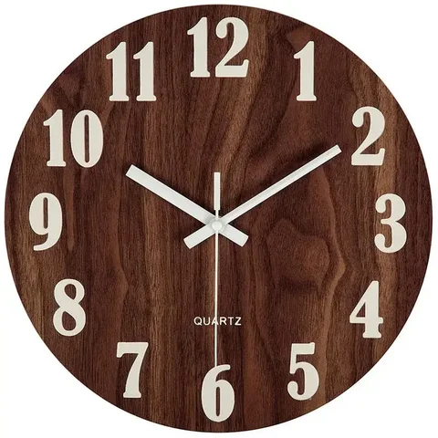 Оригинальные 12-дюймовые коричневые настольные настенные часы с деревянной функцией, винтажные деревенские, в тосканском стиле для кухни и офиса