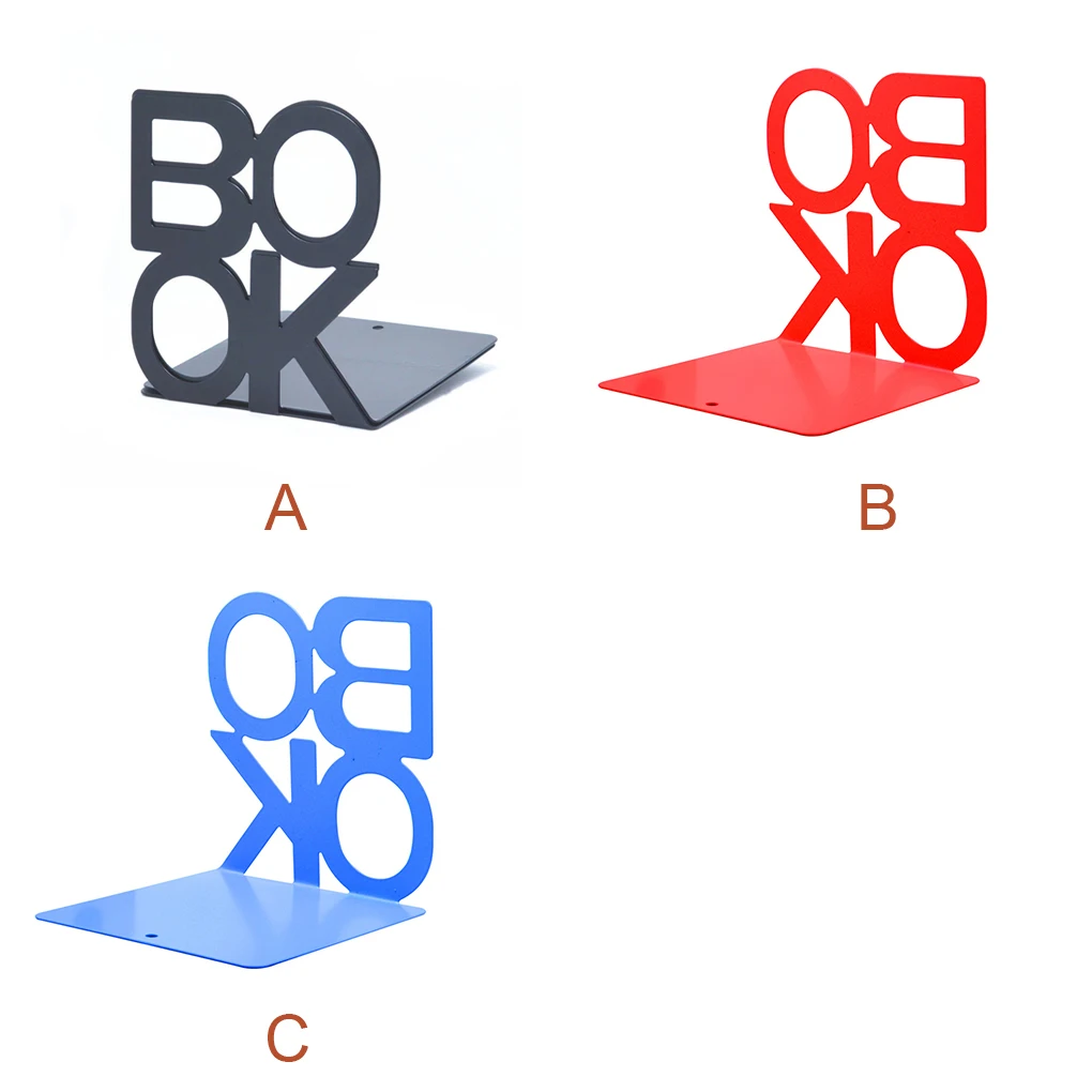 

Pack of 2 Metal Bookends Alphabet Shaped Book Holder Home Office School Desk Table Stand Stationery for Children Black