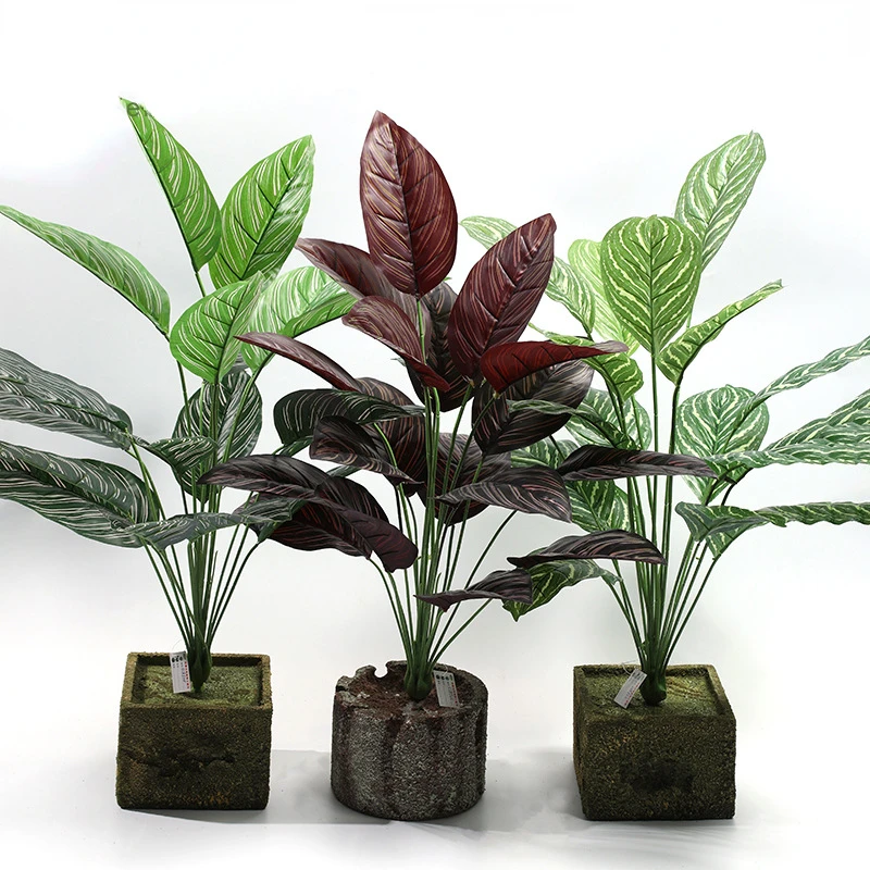 

New 81cm Artificial Green Plant Magnolia Leaf Red and Green Handle Fake Plant Home Decoration Ornaments Artificial Tree Bonsai
