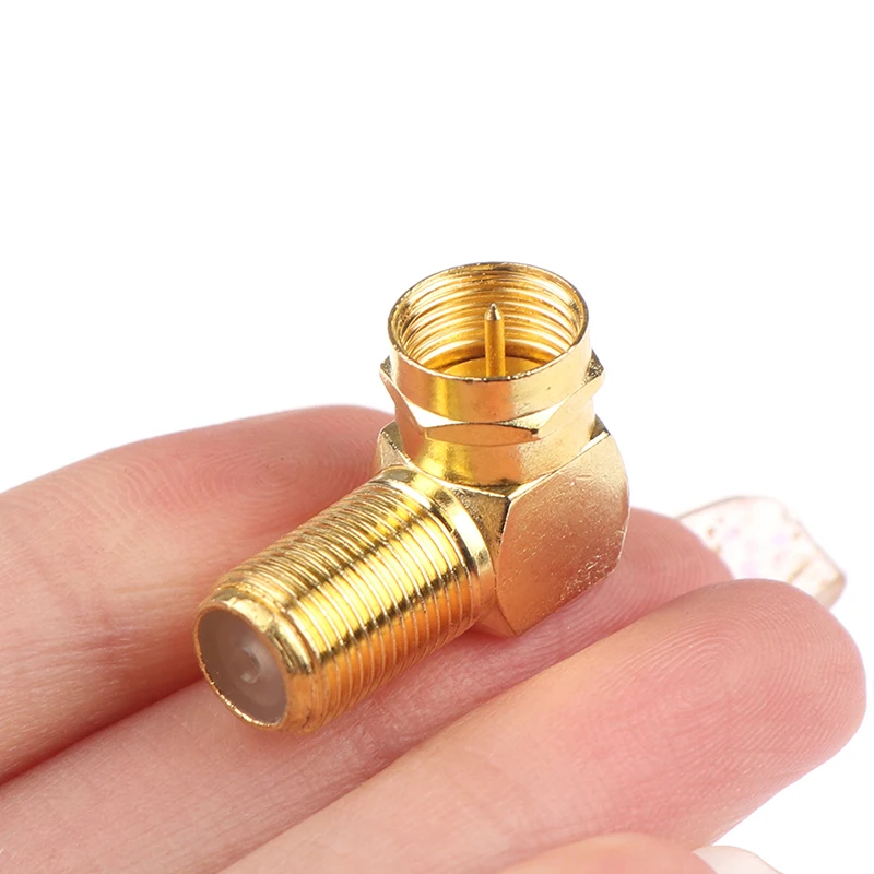2PCS Copper Gold plated F Male Plug to F Female Jack Right Angle Adapter 90 Degree Coax TV F Connector
