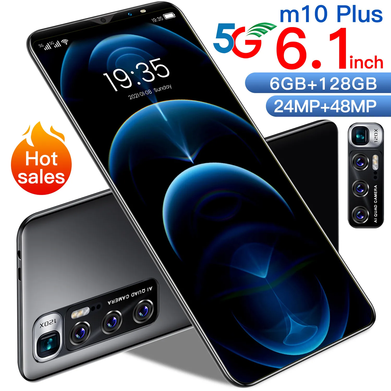 Смартфон M10 Plus 2022 дюйма 6 + 1 ГБ 10 ядер 128 мАч 24 48 Мп 2 SIM Micro SD |