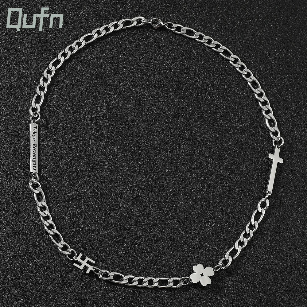 

Tokyo Revengers Stainless Steel Necklace Anime Four Leaf Clover Cross Pendant Chain Hip Hop Ladies Men Chain Choker Accessories