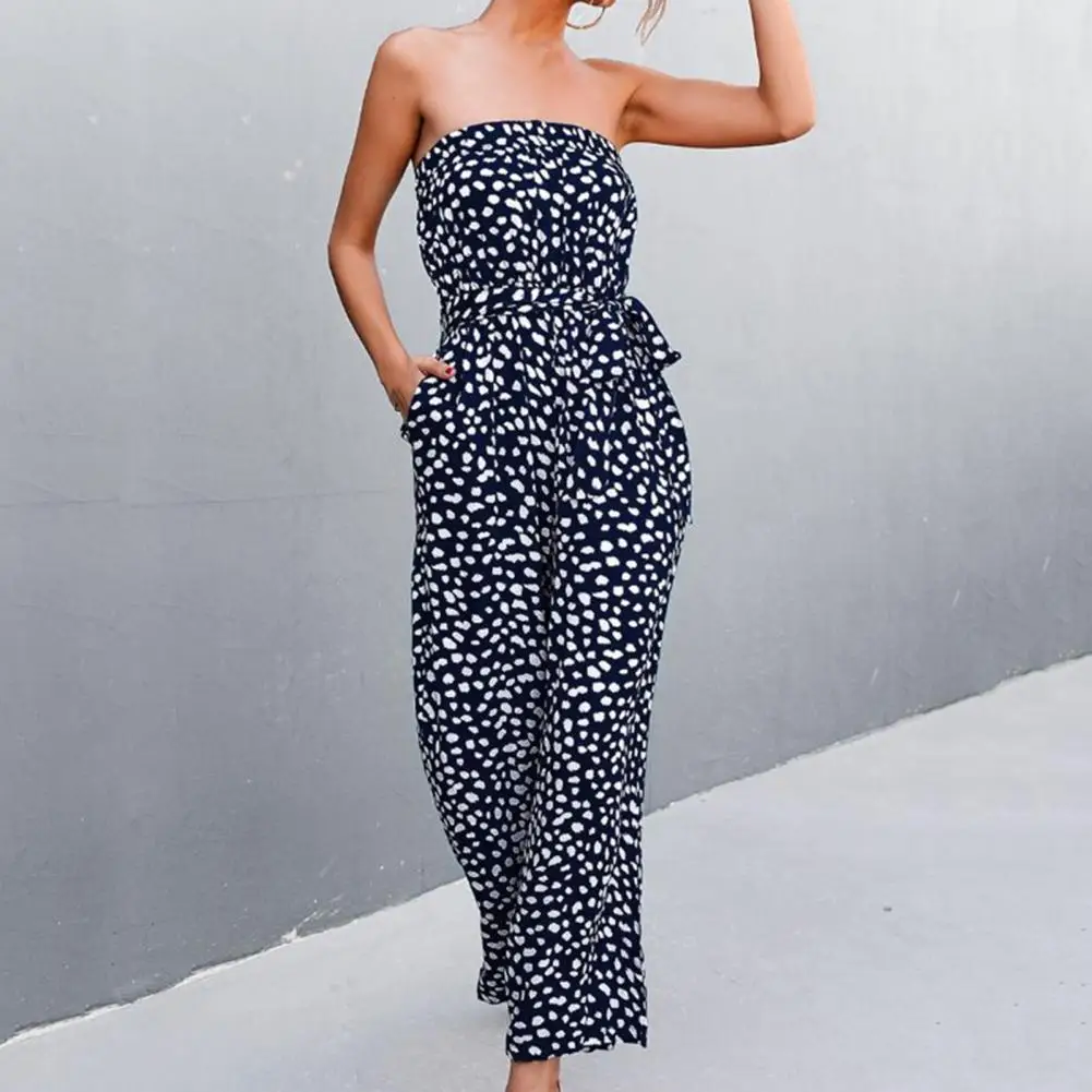 

Women Romper Contrast Color Pockets Soft Material Super Breathable Casual Loose Wide Leg Print Off Shoulder Lady Jumpsuit 2022