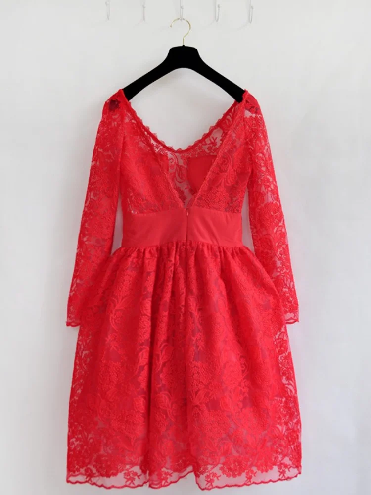 Сезон весна-осень Длинные рукава женское бальное платье принцессы Красный