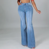 plus size high waist striped light blue flared jeans 3xl bell bottom jeans pocket patchwork wide leg stretchy denim trousers