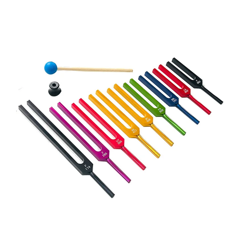 9 штук красочных вилок для настройки Solfeggio из алюминиевого сплава вилки терапии