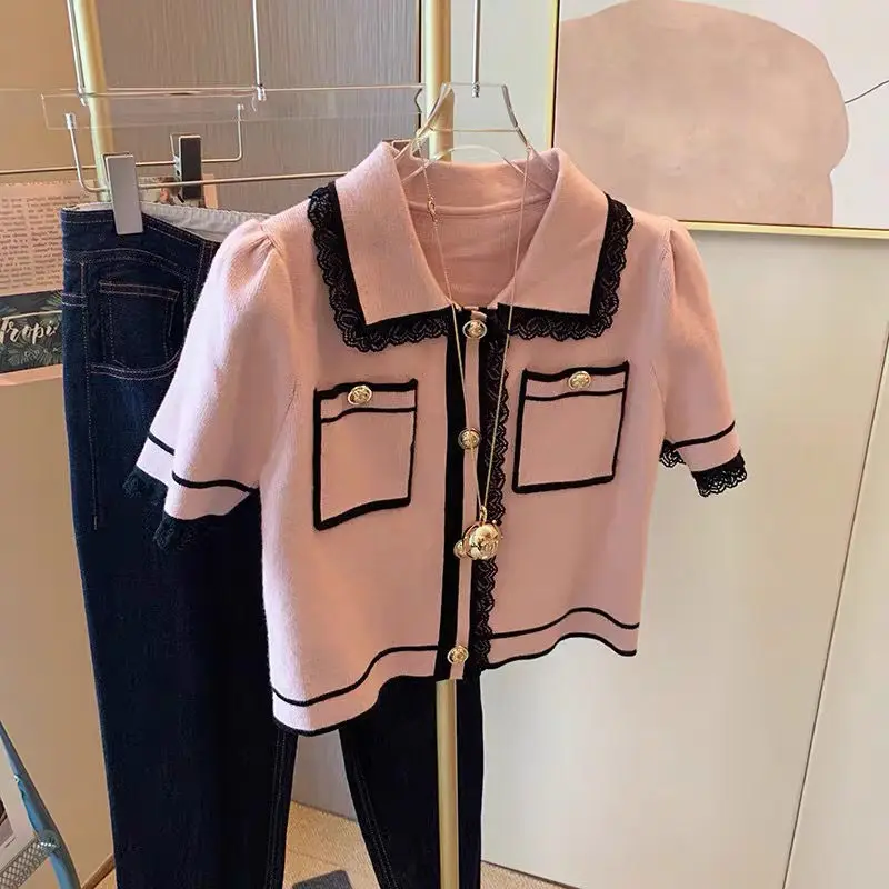 Женская рубашка-поло в полоску TSXT элегантная свободная вязаная повседневном